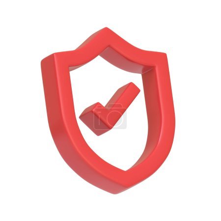 Photo for Red shield with a bold check mark, symbolizing safety, security, and confirmed verification isolated on white background. 3D icon, sign and symbol. Side view. 3D Render Illustration - Royalty Free Image