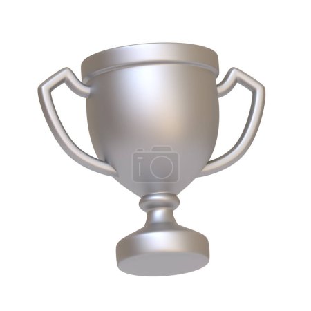 Foto de Copa de trofeo de plata con dos asas, que simboliza el logro, la victoria y el éxito, aislado sobre fondo blanco. Icono 3D, signo y símbolo. Vista lateral. Ilustración de renderizado 3D - Imagen libre de derechos