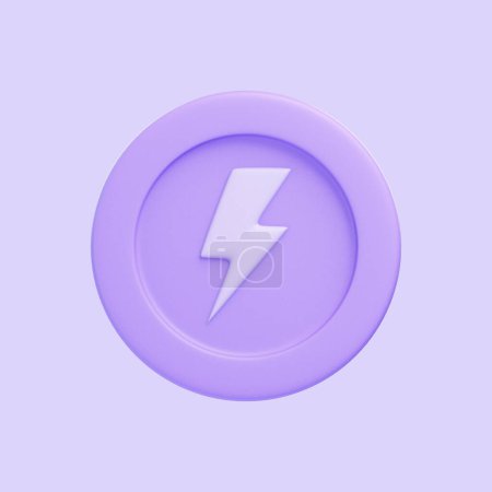 Photo for Coin with lightning bolt  isolated on purple background. 3D icon, sign and symbol. Cartoon minimal style. Front view. 3D Render Illustration - Royalty Free Image