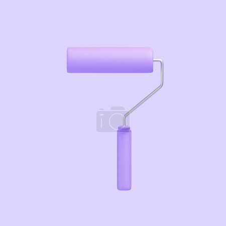 Foto de Rodillo de pintura púrpura con un diseño elegante, situado sobre un fondo de lavanda sin costuras. Icono, signo y símbolo. Vista frontal. Ilustración 3D Render - Imagen libre de derechos