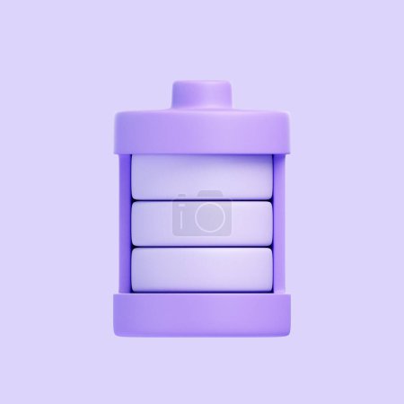 Téléchargez les photos : Une icône de batterie dans les tons de violet, avec une esthétique minimaliste et moderne. Icône, signe et symbole. Vue de face. Illustration 3D Render - en image libre de droit