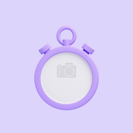 Téléchargez les photos : Un design conceptuel et minimaliste d'un chronomètre violet avec un visage d'horloge vide sur un fond violet. Icône, signe et symbole. Vue de face. Illustration 3D Render - en image libre de droit