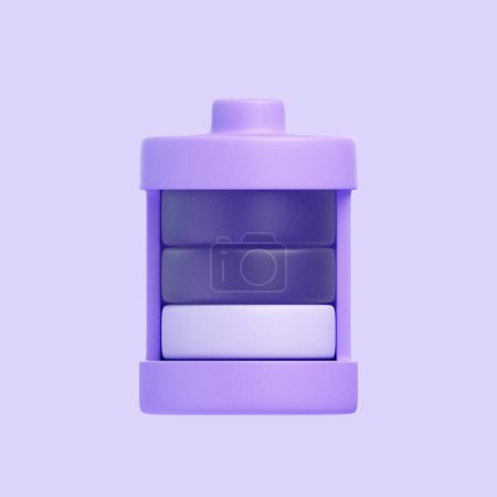 Photo for A stylized of a battery icon with a purple gradient, representing different energy levels in a minimalist design. Icon, sign and symbol. Front view. 3D Render illustration - Royalty Free Image
