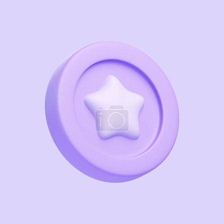 Photo for Purple coin with star isolated on purple background. 3D icon, sign and symbol. Cartoon minimal style. Side view. 3D Render Illustration - Royalty Free Image