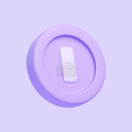 Coin from the game Mario isolated on purple background. 3D icon, sign and symbol. Cartoon minimal style. Side view. 3D Render Illustration
