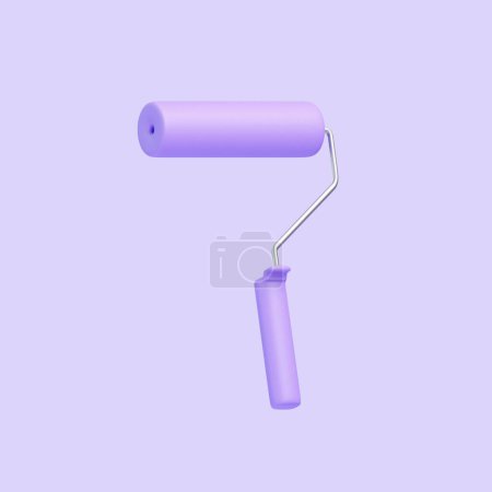 Purple paint roller with a sleek design, set against a seamless lavender background. Icon, sign and symbol. Side view. 3D Render illustration