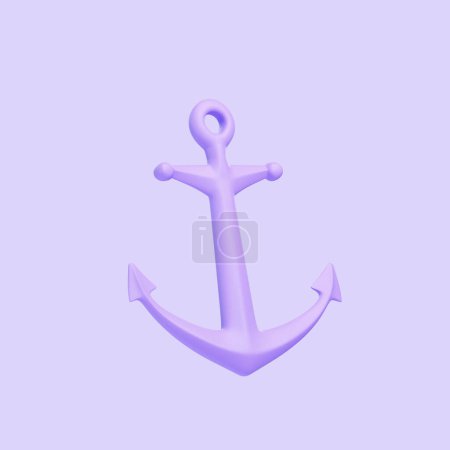 Foto de Un diseño minimalista con un único anclaje de color lavanda centrado sobre un fondo liso púrpura. Icono, signo y símbolo. Vista lateral. Ilustración 3D Render - Imagen libre de derechos