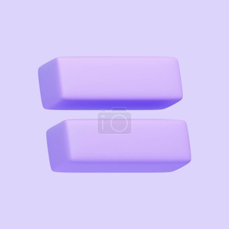 Púrpura es igual a signo aislado sobre fondo púrpura. Icono 3D, signo y símbolo. Estilo minimalista de dibujos animados. Vista lateral. Ilustración de renderizado 3D