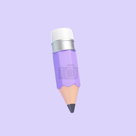 Photo for Stylized purple pencil with a white eraser against a matching lilac background. Icon, sign and symbol. Side view. 3D Render illustration - Royalty Free Image
