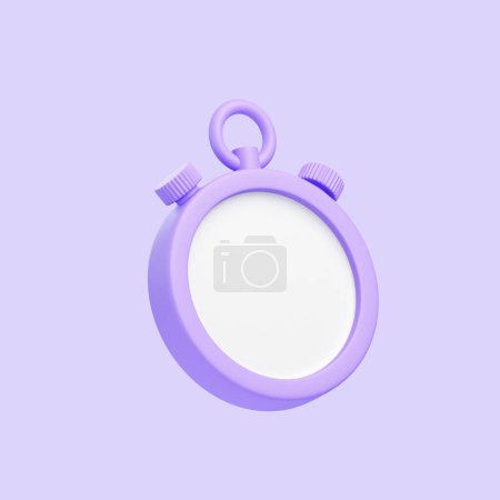 Téléchargez les photos : Un design conceptuel et minimaliste d'un chronomètre violet avec un visage d'horloge vide sur un fond violet. Icône, signe et symbole. Vue latérale. Illustration 3D Render - en image libre de droit