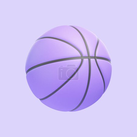 Foto de Un vívido baloncesto púrpura renderizado con texturas realistas, ambientado sobre un fondo púrpura degradado para un look dinámico. Icono, signo y símbolo. Vista lateral. Ilustración 3D Render - Imagen libre de derechos