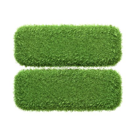 Foto de Un signo igual que simboliza el equilibrio, creado a partir de hierba verde vibrante aislada sobre un fondo blanco, que representa el concepto de equilibrio ambiental y sostenibilidad. Ilustración de representación 3D - Imagen libre de derechos