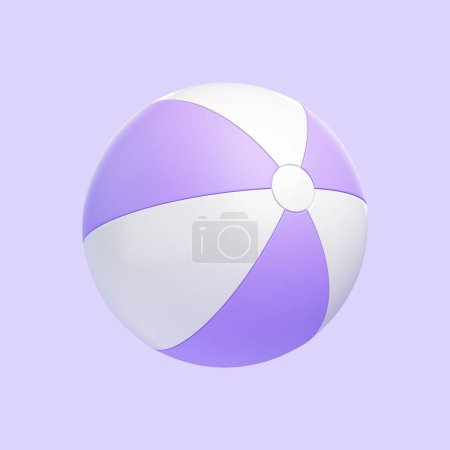 Purple and white striped beach ball on a matching purple background. Icon, sign and symbol. Side view. 3D Render illustration