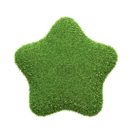 Foto de Un icono en forma de estrella hecho enteramente de hierba verde aislada sobre un fondo blanco, que representa la excelencia y la alta calidad en las prácticas ecológicas y sostenibles. Ilustración de representación 3D - Imagen libre de derechos