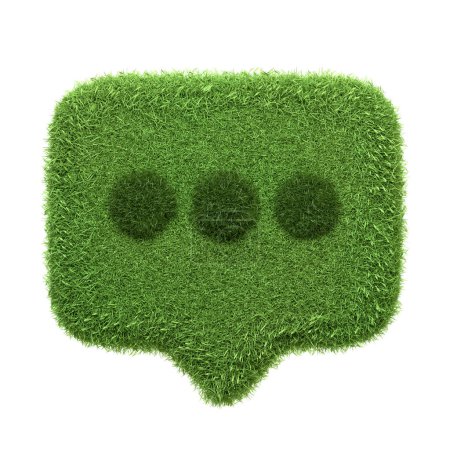 A speech bubble icon made from green grass isolated on a white background, symbolizing eco-friendly communication and natural messaging concepts. 3D render illustration