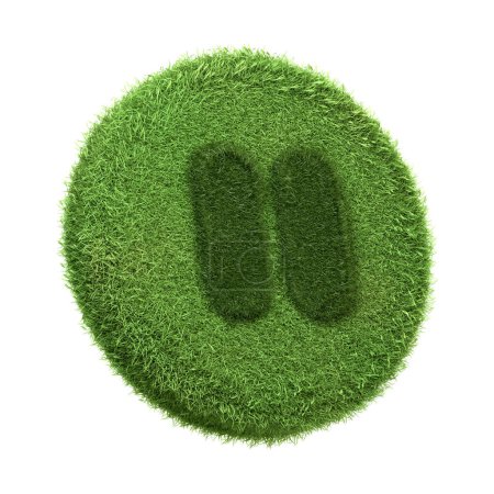 Foto de Un icono de botón de parada representado con una superficie de césped verde texturizado aislado sobre un fondo blanco, que simboliza el concepto de detenerse a considerar el impacto ambiental en la tecnología y las acciones diarias - Imagen libre de derechos