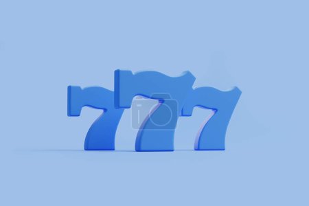 The iconic lucky number seven triplets featured in a soothing shade of blue, evoking calmness and serenity in gaming. 3D render illustration