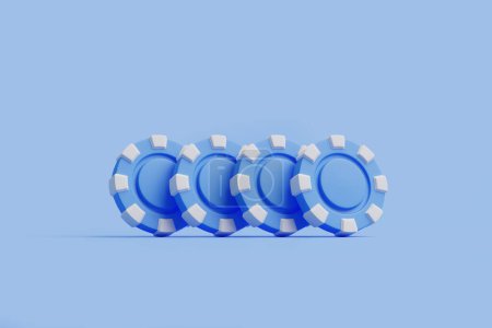 Foto de Fila de vibrantes fichas de póquer azul perfectamente alineadas sobre un fondo azul suave. Ilustración de representación 3D - Imagen libre de derechos