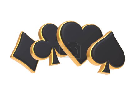 Téléchargez les photos : Luxueux costumes de cartes de poker noir et or, exsudant un sentiment d'exclusivité et des enjeux élevés jouent isolés sur un fond blanc. Illustration de rendu 3D - en image libre de droit
