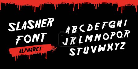 Illustration for Slasher Title Alphabet, Horror Movie Genre. Scary Halloween font. Bloody typography. Decorative ABC elements. - Royalty Free Image