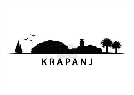 Ilustración de Krapanj, Paisaje del horizonte de la isla croata - Imagen libre de derechos