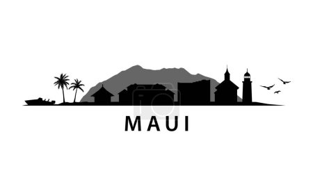 Illustration for Maui Hawaii American Island in USA Skyline Landscape Vector Graphic - Royalty Free Image