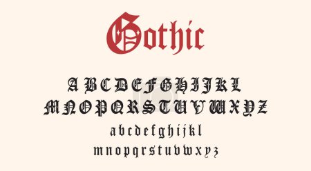 Illustration for Classic Gothic Font. Vintage alphabet for Hip Hop and Rap aesthetic. Medieval abc vector set. 90's letters collection for football fans. - Royalty Free Image