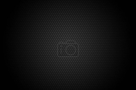 Abstract background with hexagonal dots pattern on black vignette background 