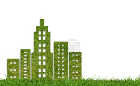 Photo for Ecology concept, green city. Green grass textured city shape - Royalty Free Image