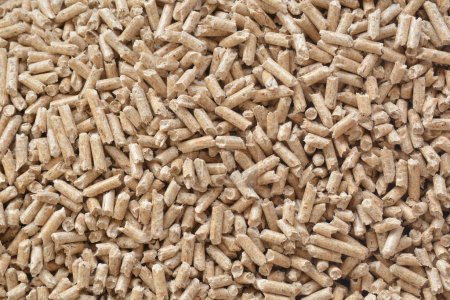 Photo for Close up on brown wood pellets granules. Ecology concept: alternative energy - Royalty Free Image