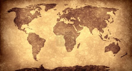 Brown World mapa sobre papel grunge fondo