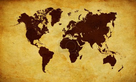 Foto de Brown World mapa sobre papel grunge fondo - Imagen libre de derechos