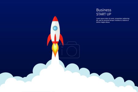Ilustración de Lanzamiento de nave cohete Ilustración de fondo de inicio. Concepto de producto empresarial en el mercado, startup, crecimiento, idea creativa. - Imagen libre de derechos