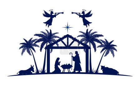 Téléchargez les illustrations : Crèche de Noël illustration vectorielle de scène - en licence libre de droit