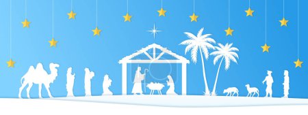 Téléchargez les illustrations : Illustration vectorielle d'une crèche de Noël - en licence libre de droit