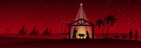 Téléchargez les illustrations : Illustration vectorielle d'une crèche de Noël - en licence libre de droit