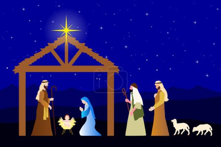 Illustration for Christmas Nativity Scene in the desert at night - Royalty Free Image