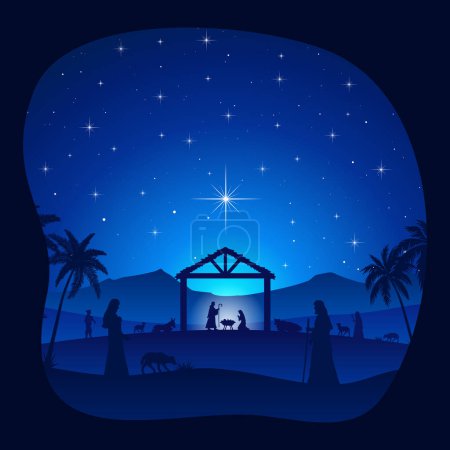 Téléchargez les illustrations : Scène de Noël dans le désert la nuit - en licence libre de droit
