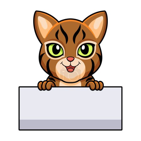 Illustration for Vector illustration of Cute pixie bob cat cartoon holding blank sign - Royalty Free Image