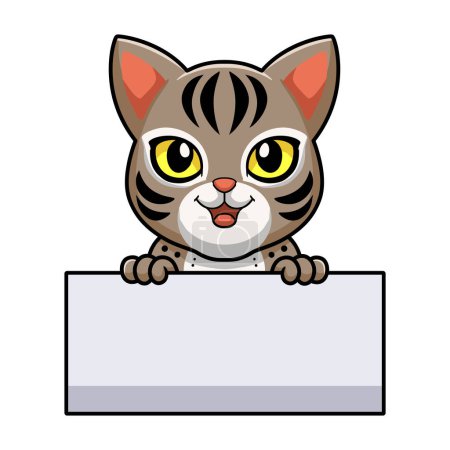 Illustration for Vector illustration of Cute ocicat cat cartoon holding blank sign - Royalty Free Image