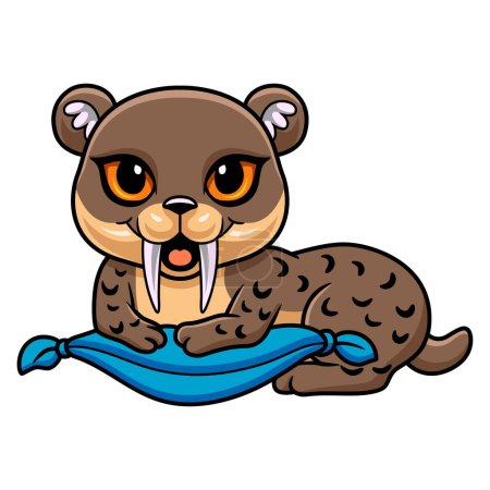 Illustration for Vector illustration of Cute little smilodon cartoon on the pillow - Royalty Free Image