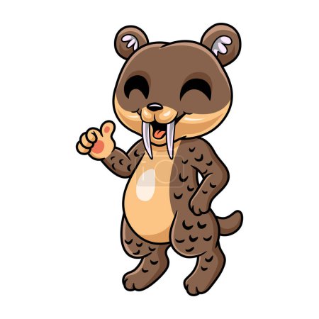 Illustration for Vector illustration of Cute little smilodon cartoon giving thumbs up - Royalty Free Image