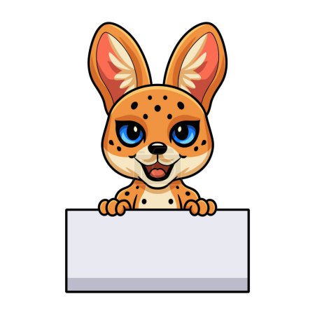 Illustration for Vector Illustration of Cute serval cat cartoon holding blank sign - Royalty Free Image
