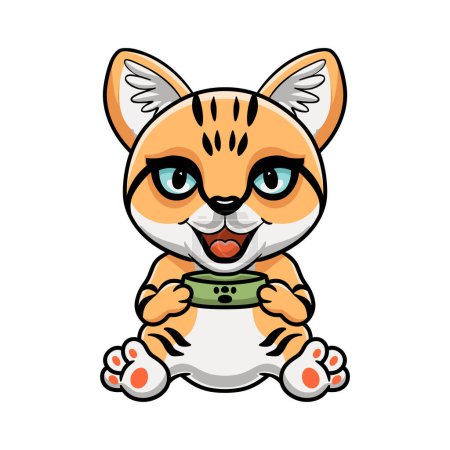 Ilustración de Ilustración vectorial de dibujos animados lindo gato de arena sosteniendo tazón de comida - Imagen libre de derechos
