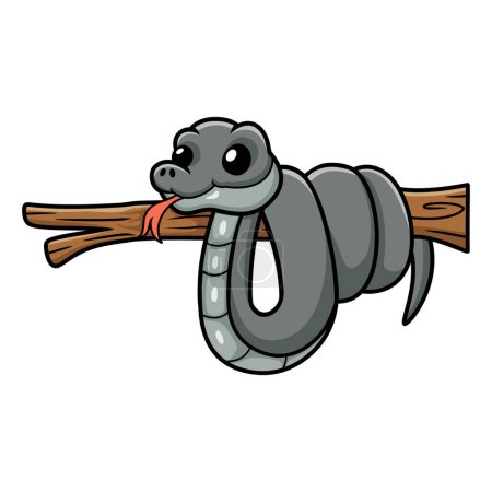 Téléchargez les illustrations : Vector illustration of Cute black mamba snake cartoon on tree branch - en licence libre de droit