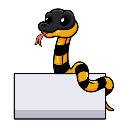 Illustration for Vector illustration of Cute banded krait bungarus candidus with blank sign - Royalty Free Image