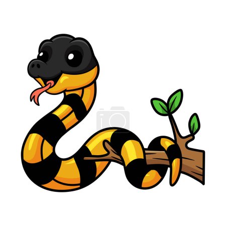 Illustration for Vector illustration of Cute banded krait bungarus candidus on tree branch - Royalty Free Image