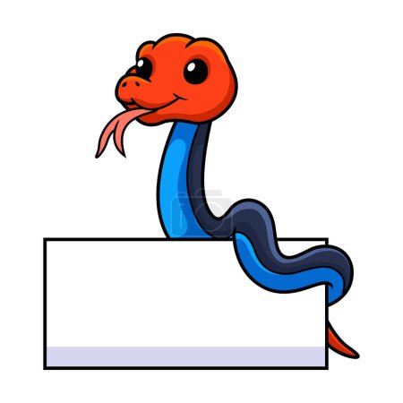 Illustration for Vector illustration of Cute red headed krait snake cartoon with blank sign - Royalty Free Image