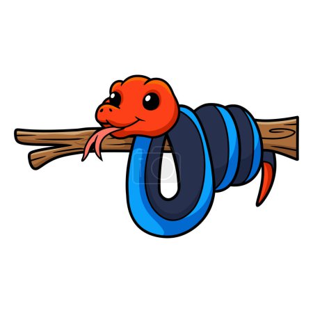 Illustration for Vector illustration of Cute red headed krait snake cartoon on tree branch - Royalty Free Image