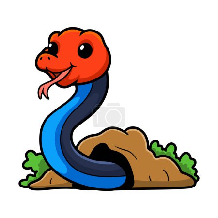 Illustration for Vector illustration of Cute red headed krait snake cartoon out from hole - Royalty Free Image